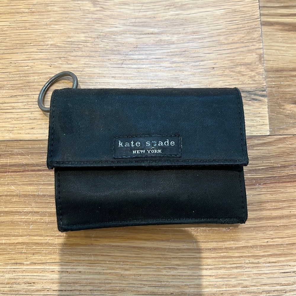 Kate spade black nylon card holder wallet with key chain
